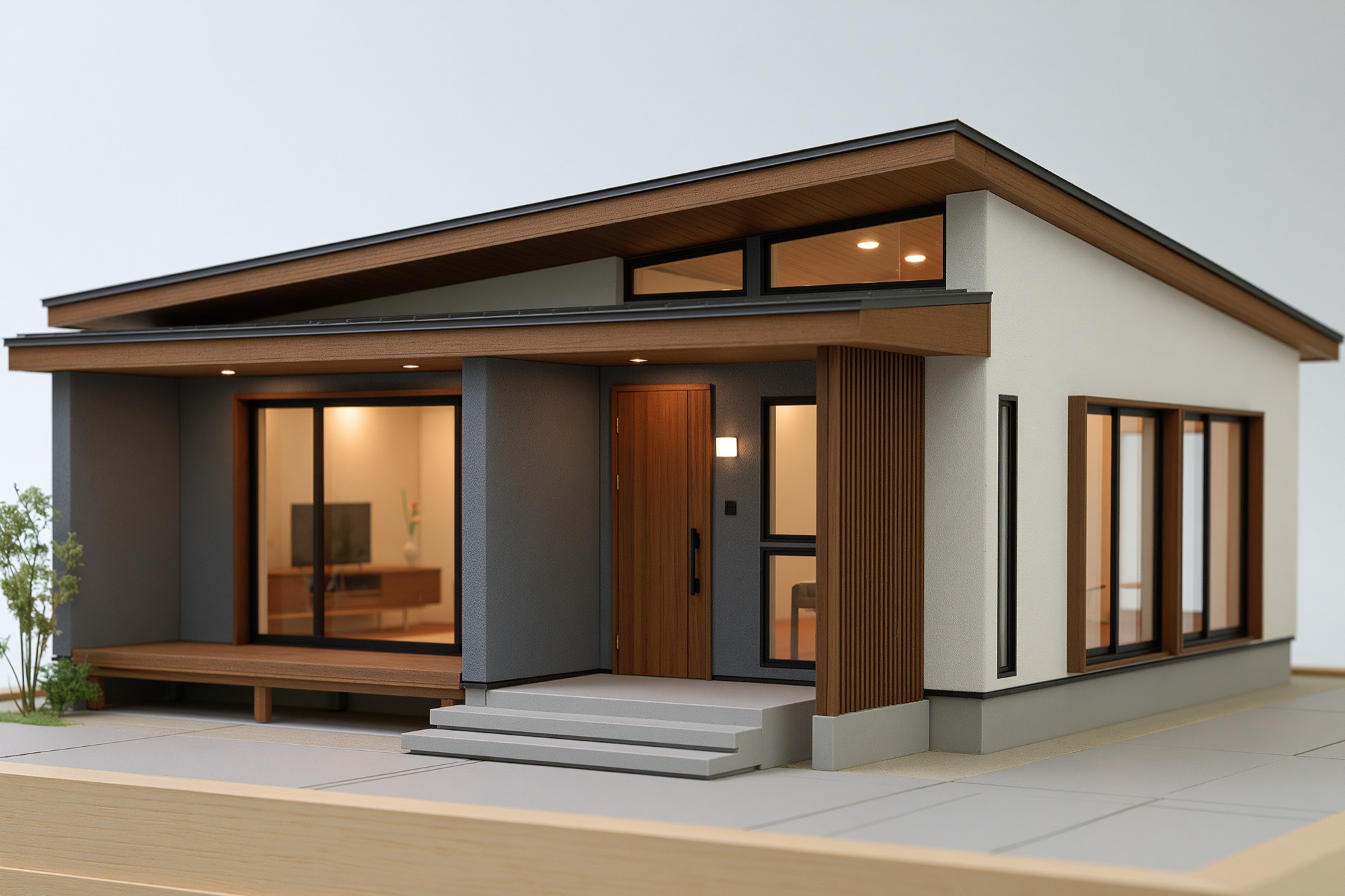 片流れ屋根の平屋住宅の模型